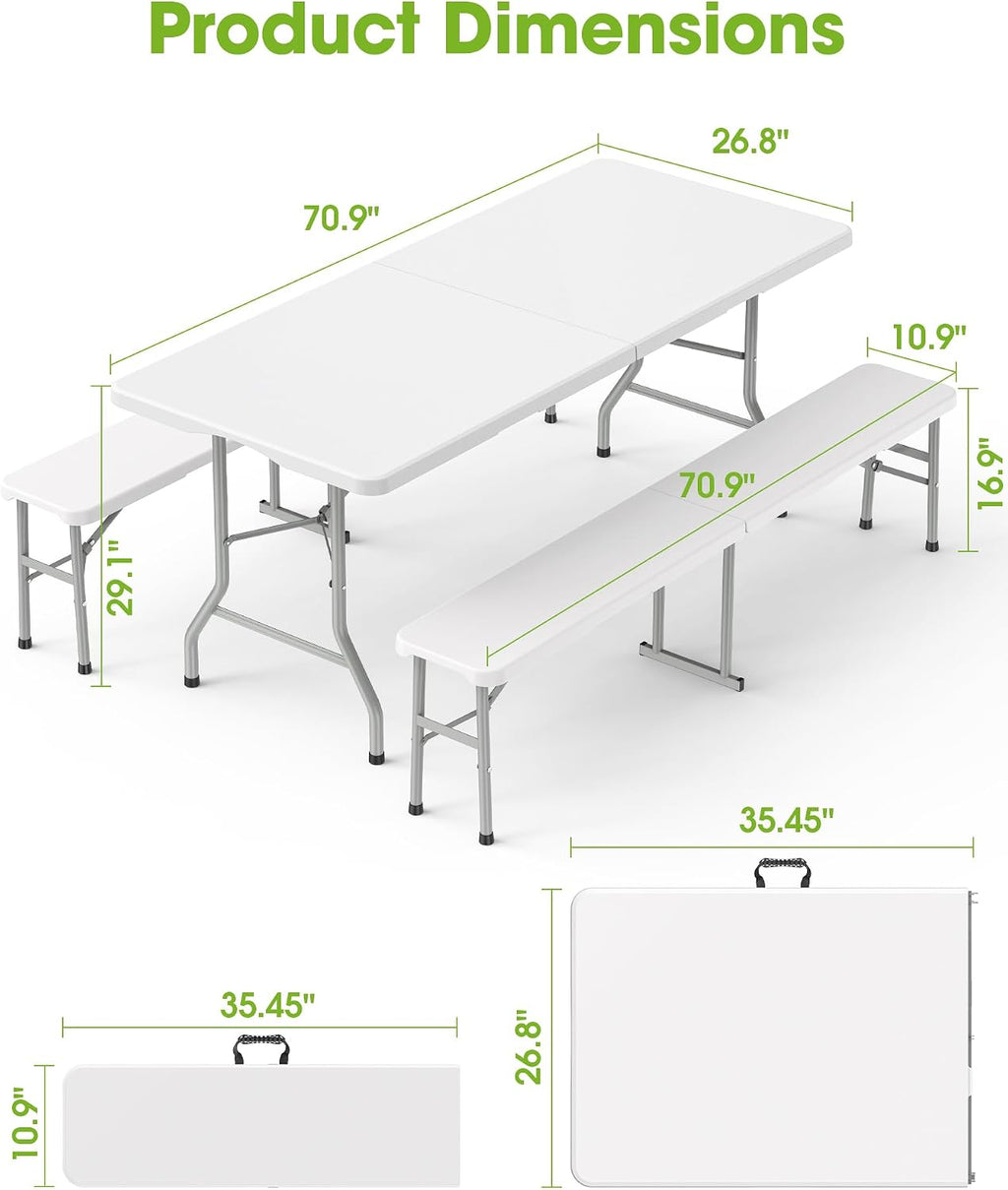 White Portable Picnic Table Chair Set