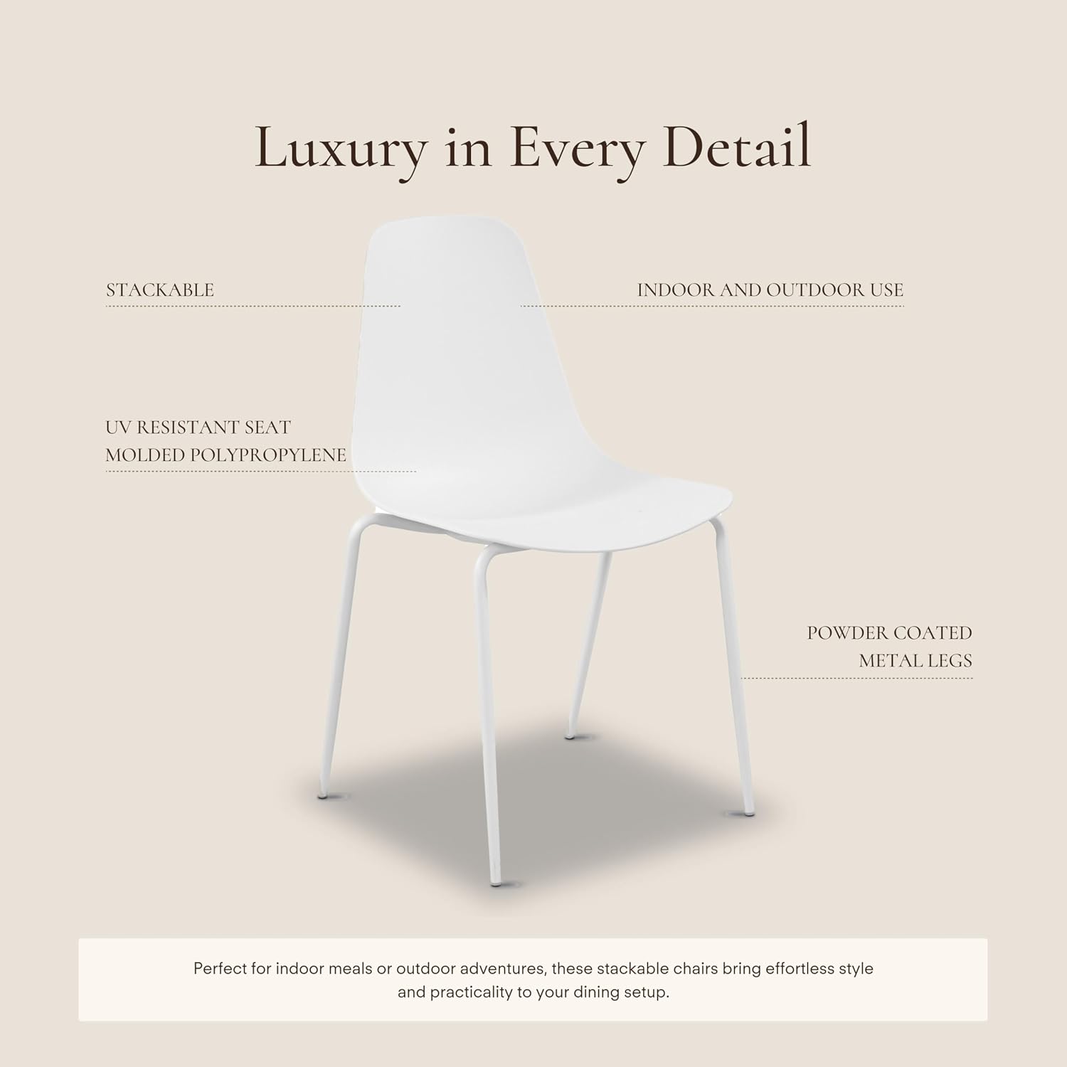 White Stackable Indoor‑Outdoor Dining Chairs