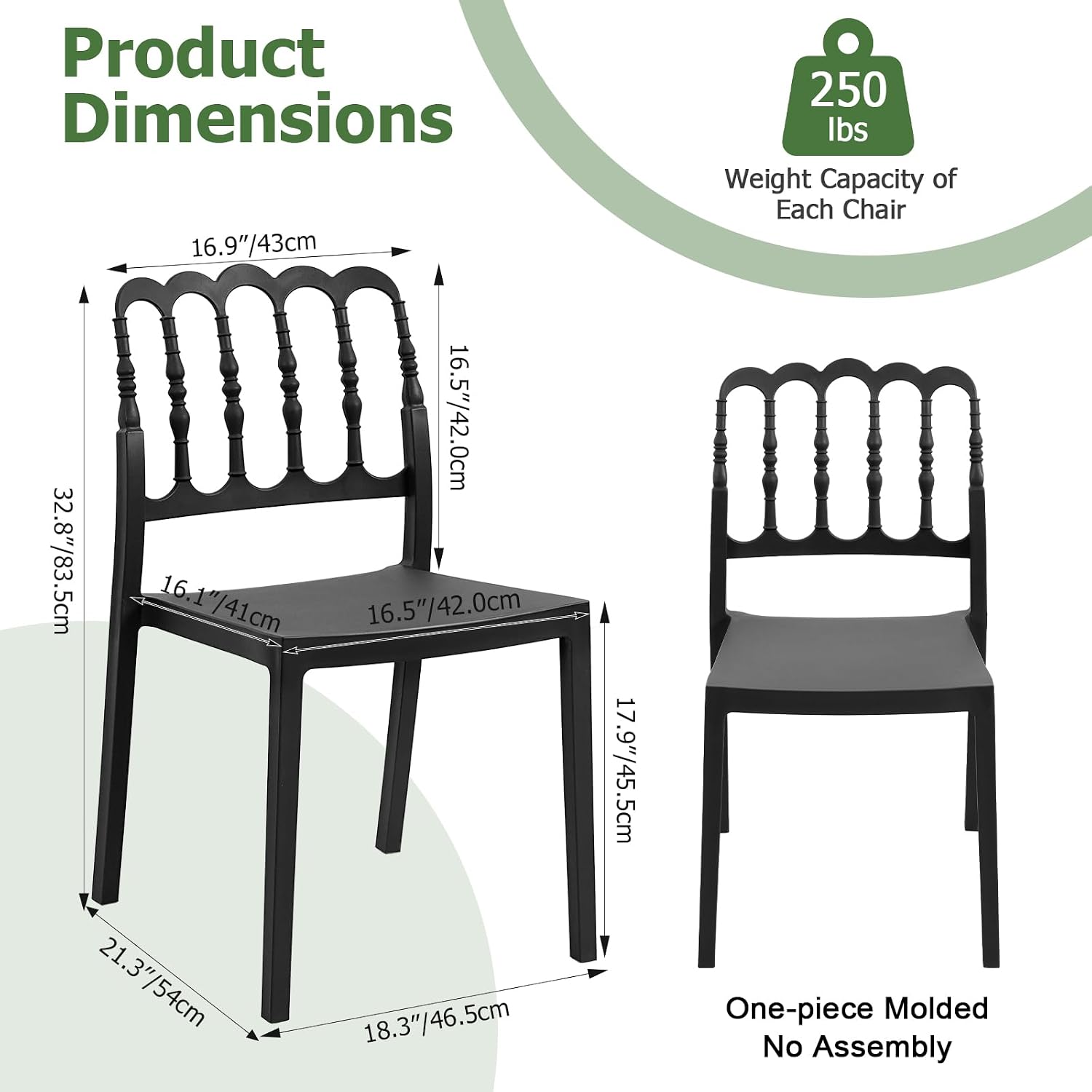 Black Plastic Stackable Dining Chairs Set