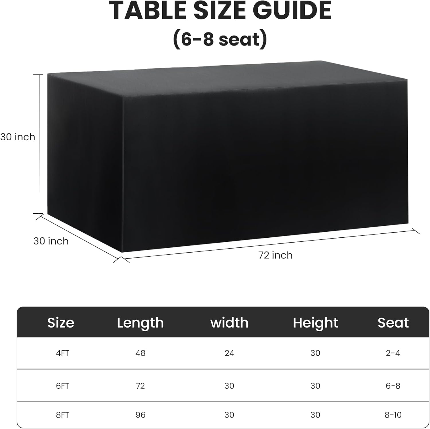 Black Fitted Rectangular Polyester Tablecloth