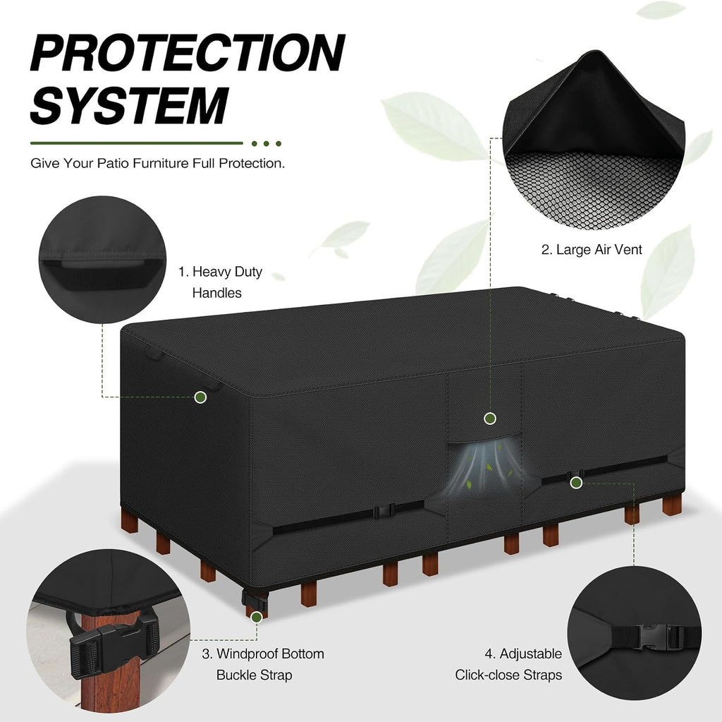 Waterproof Black Rectangular Patio Table Cover