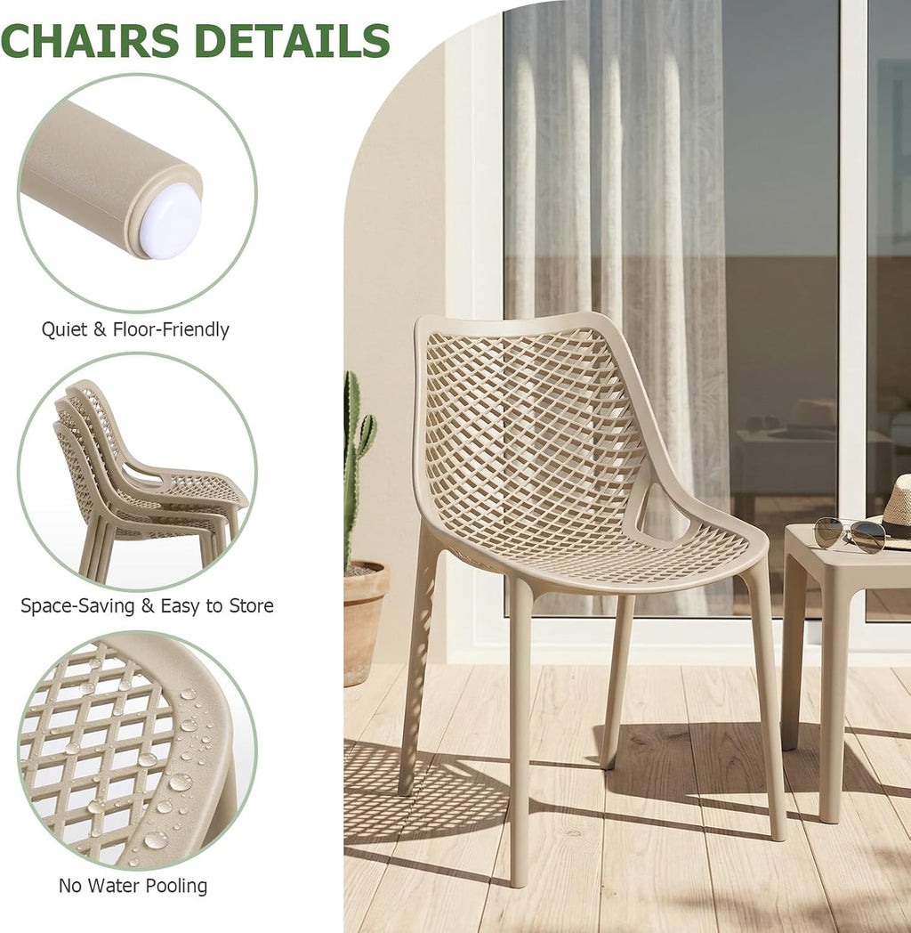 Beige Plastic Outdoor Dining Chairs Set