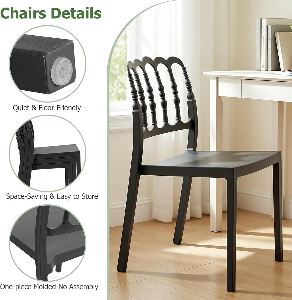 Black Plastic Stackable Dining Chairs Set