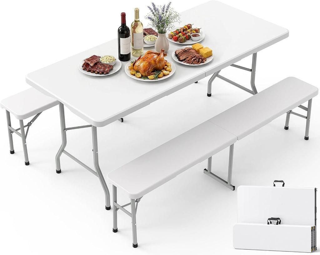 White Portable Picnic Table Chair Set