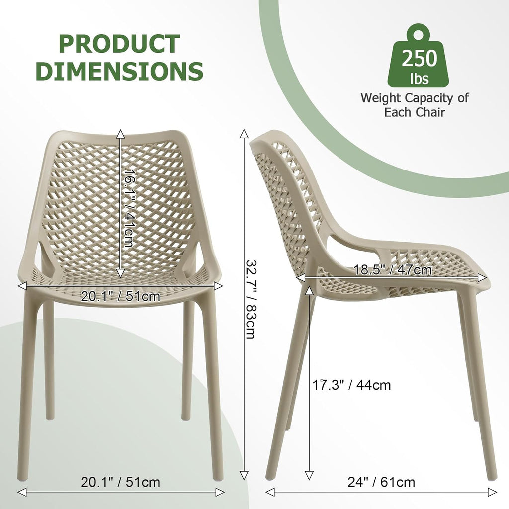 Beige Plastic Outdoor Dining Chairs Set