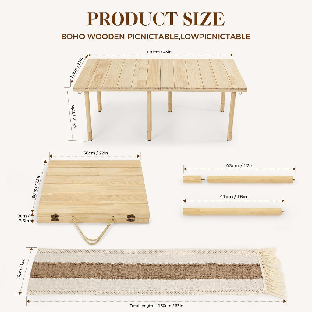 Solid Wood Foldable Low Picnic Table