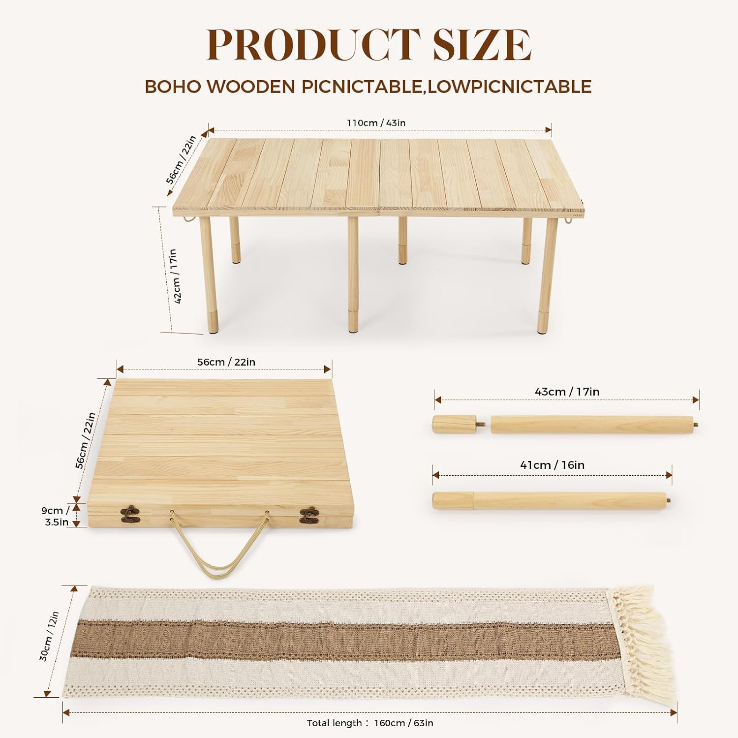 Solid Wood Foldable Low Picnic Table