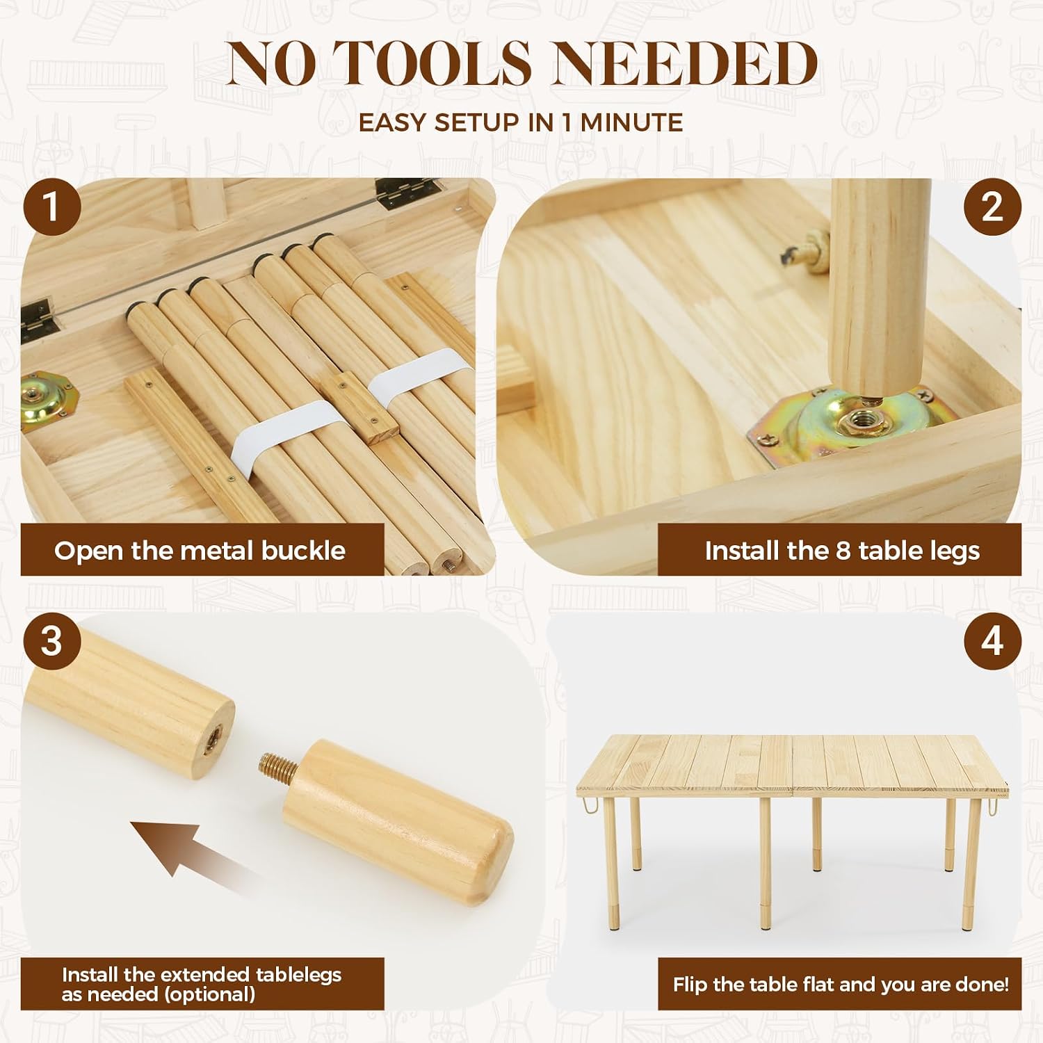 Solid Wood Foldable Low Picnic Table