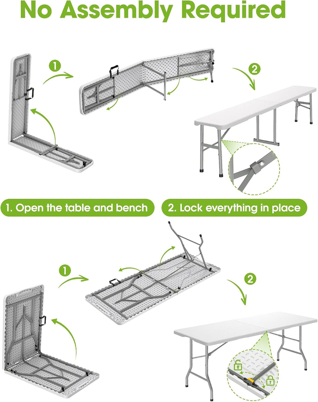 White Portable Picnic Table Chair Set