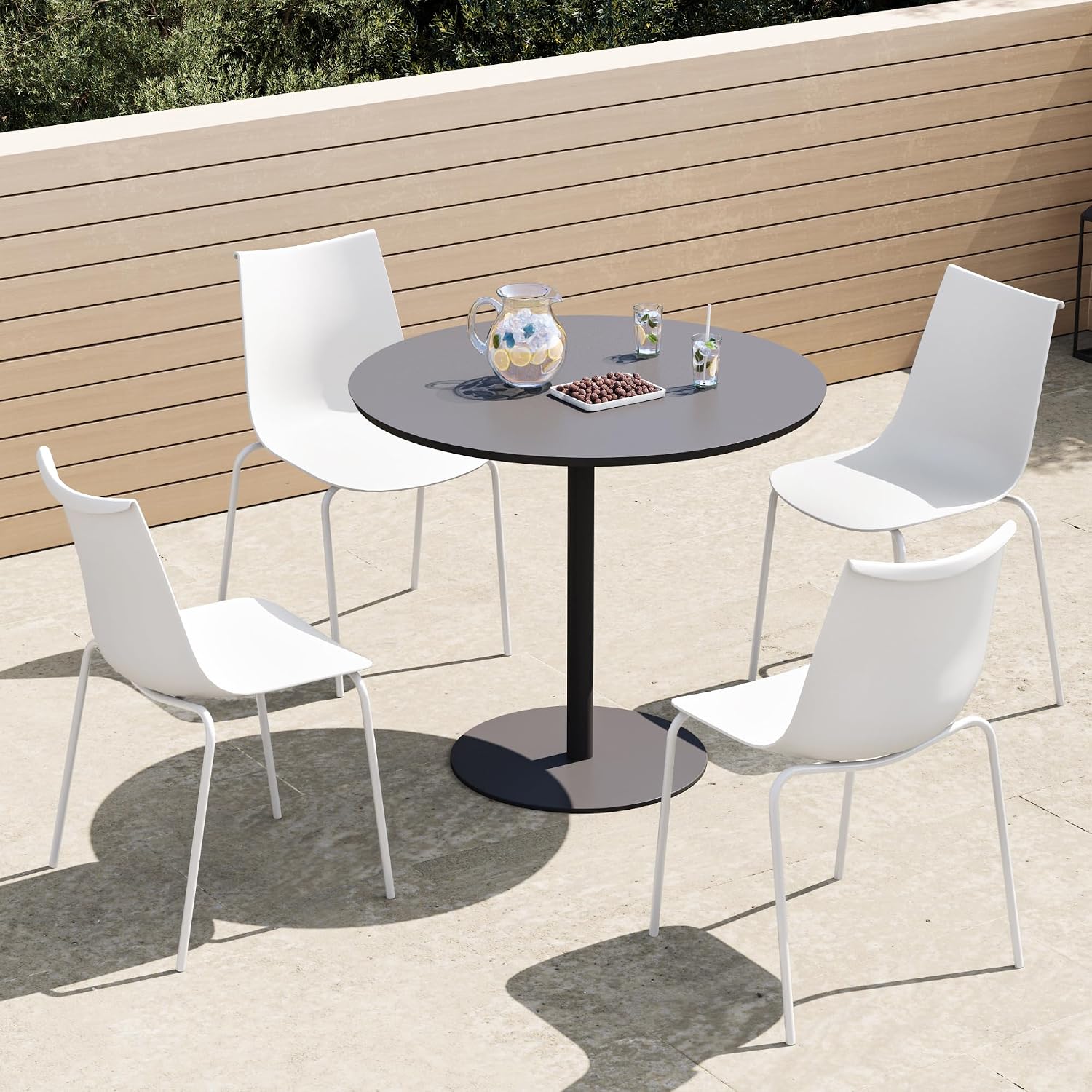White Stackable Outdoor Dining Chairs Set