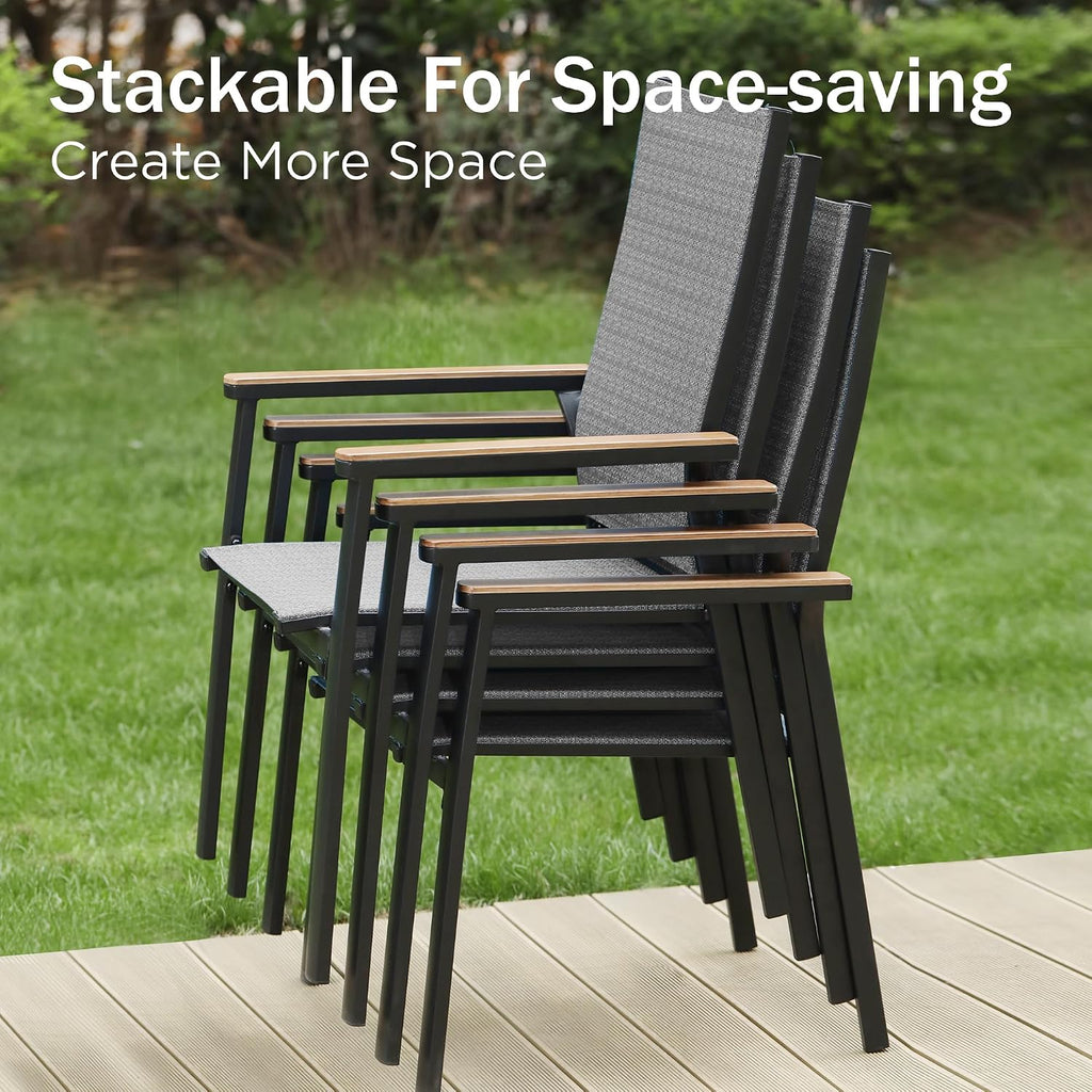 Grey Aluminum Stackable Patio Dining Chairs