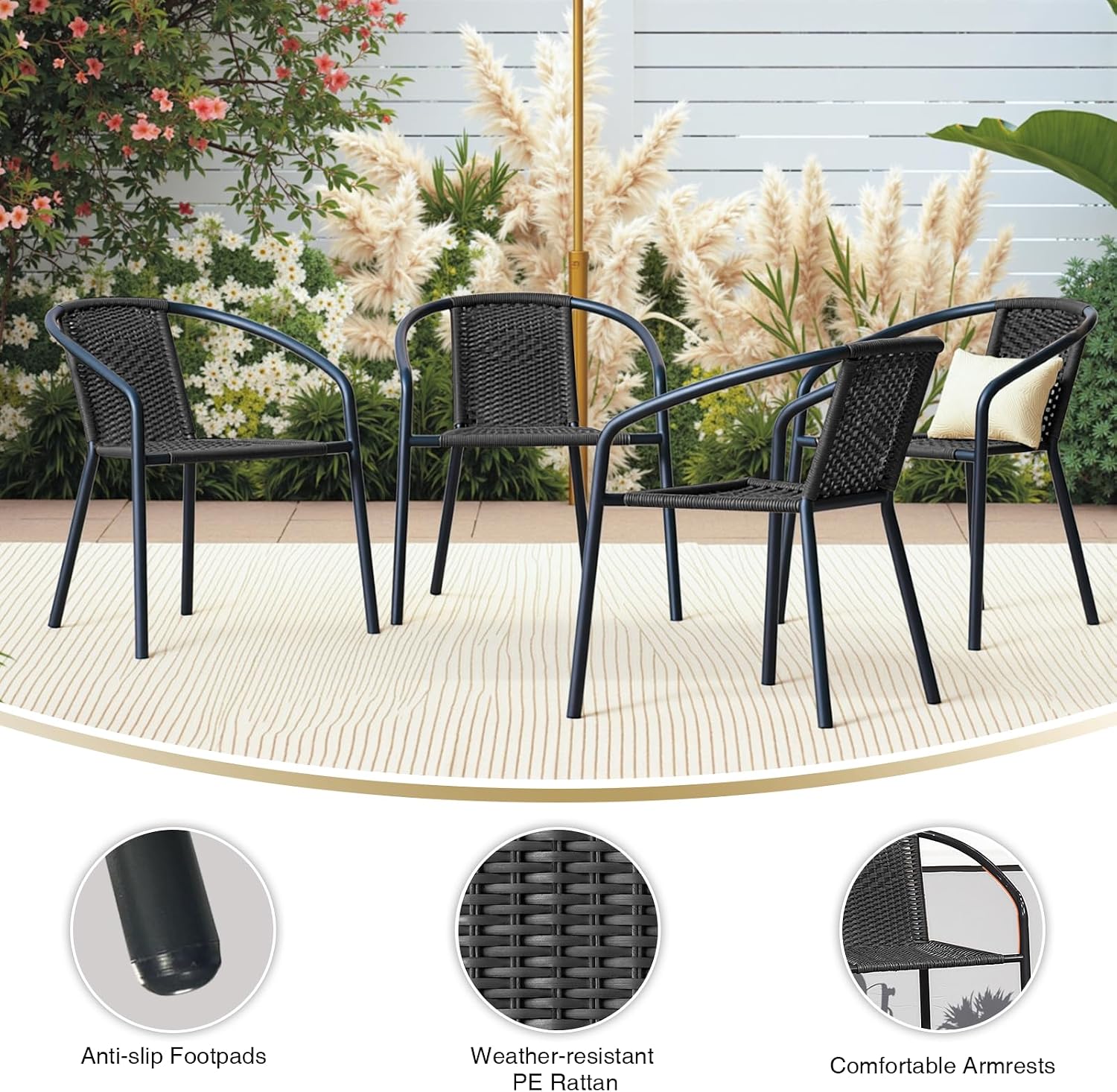 Black Wicker Stackable Patio Dining Chairs