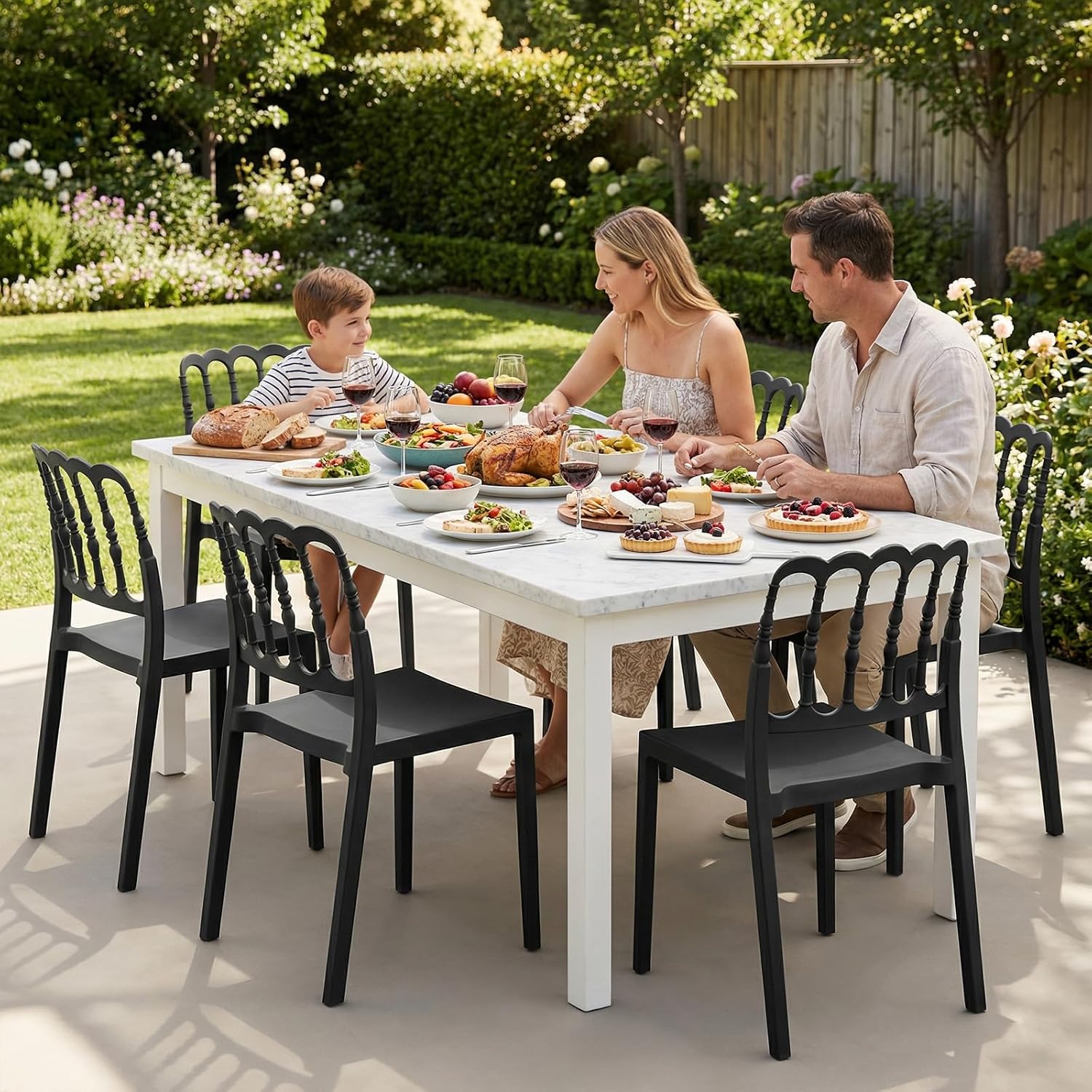 Black Plastic Stackable Dining Chairs Set