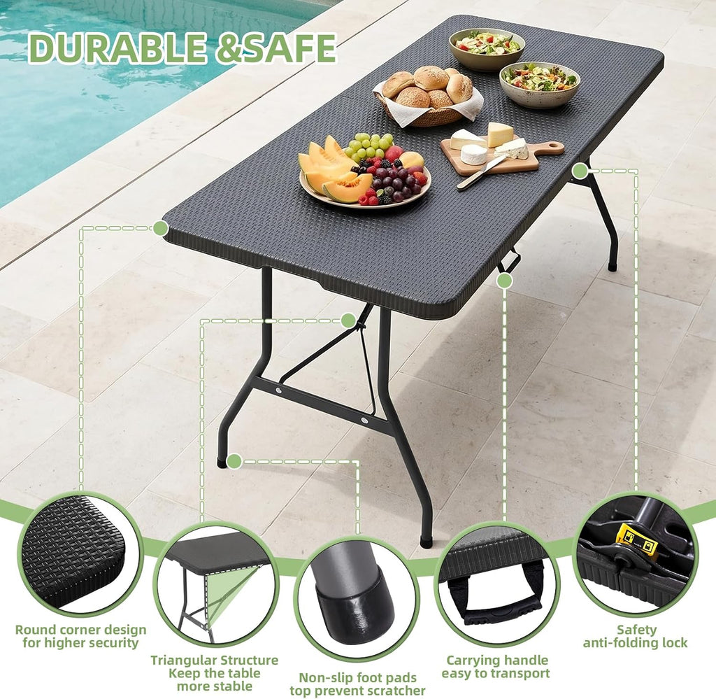Black Heavy‑Duty Portable Folding Table