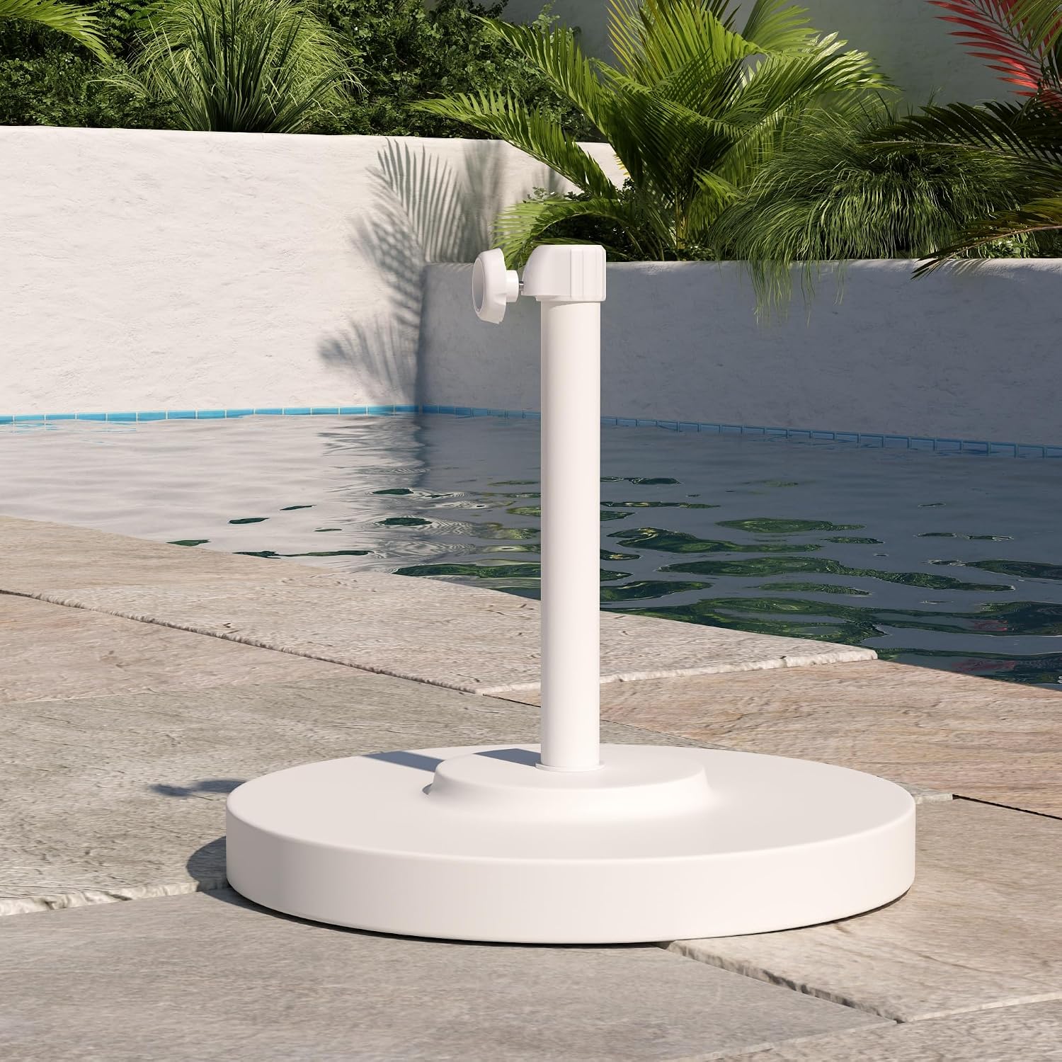 White Round Concrete Patio Umbrella Base