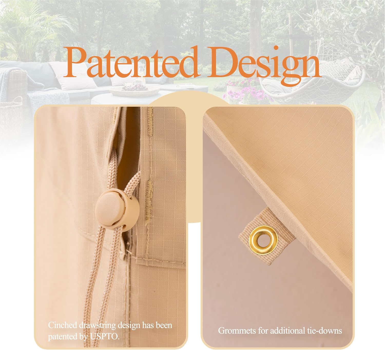 Beige Large Rectangular Patio Table Cover