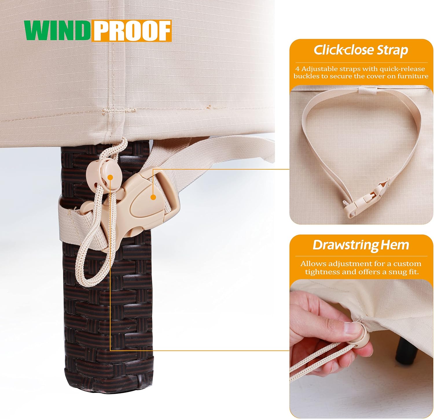 Beige Waterproof Patio Furniture Cover
