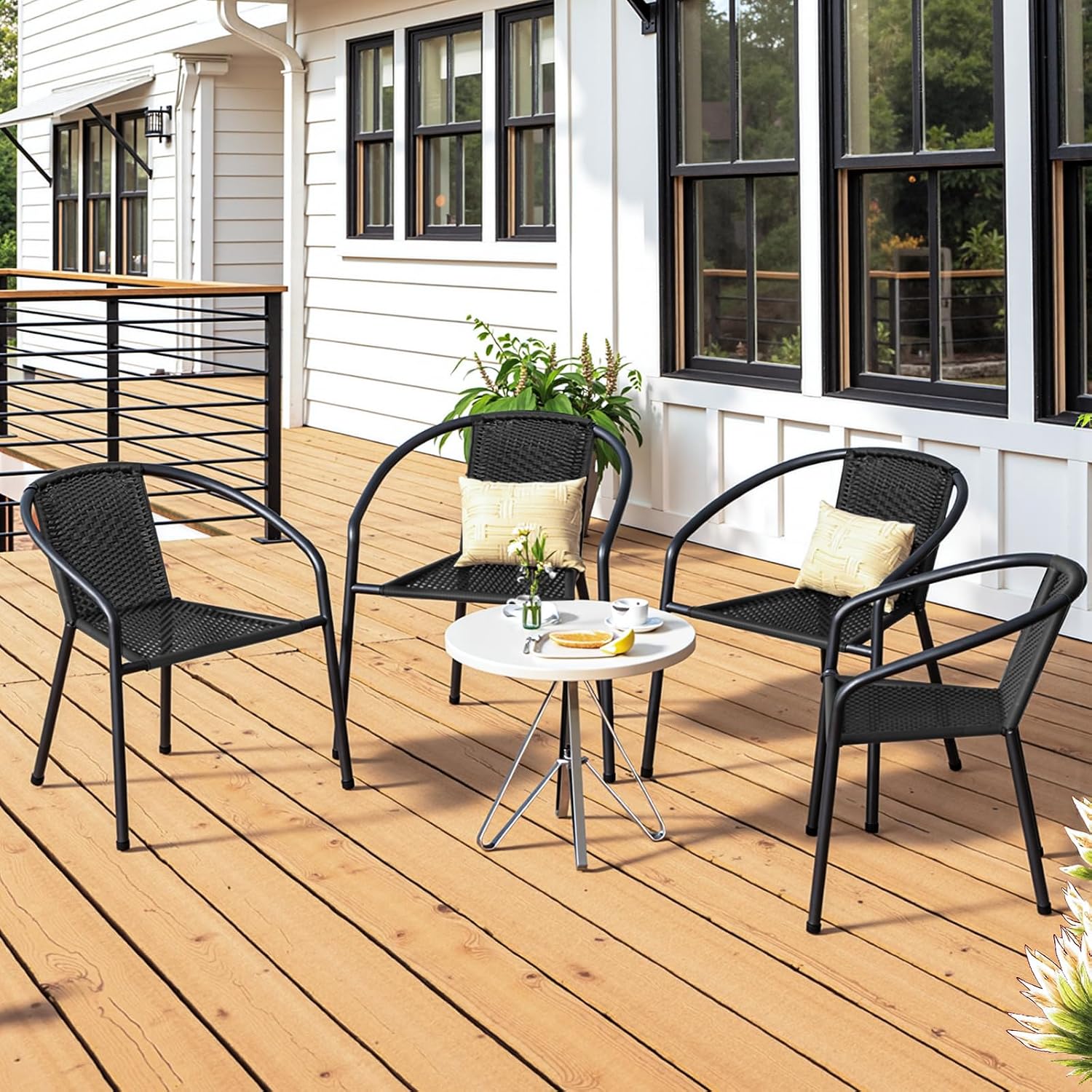Black Wicker Stackable Patio Dining Chairs