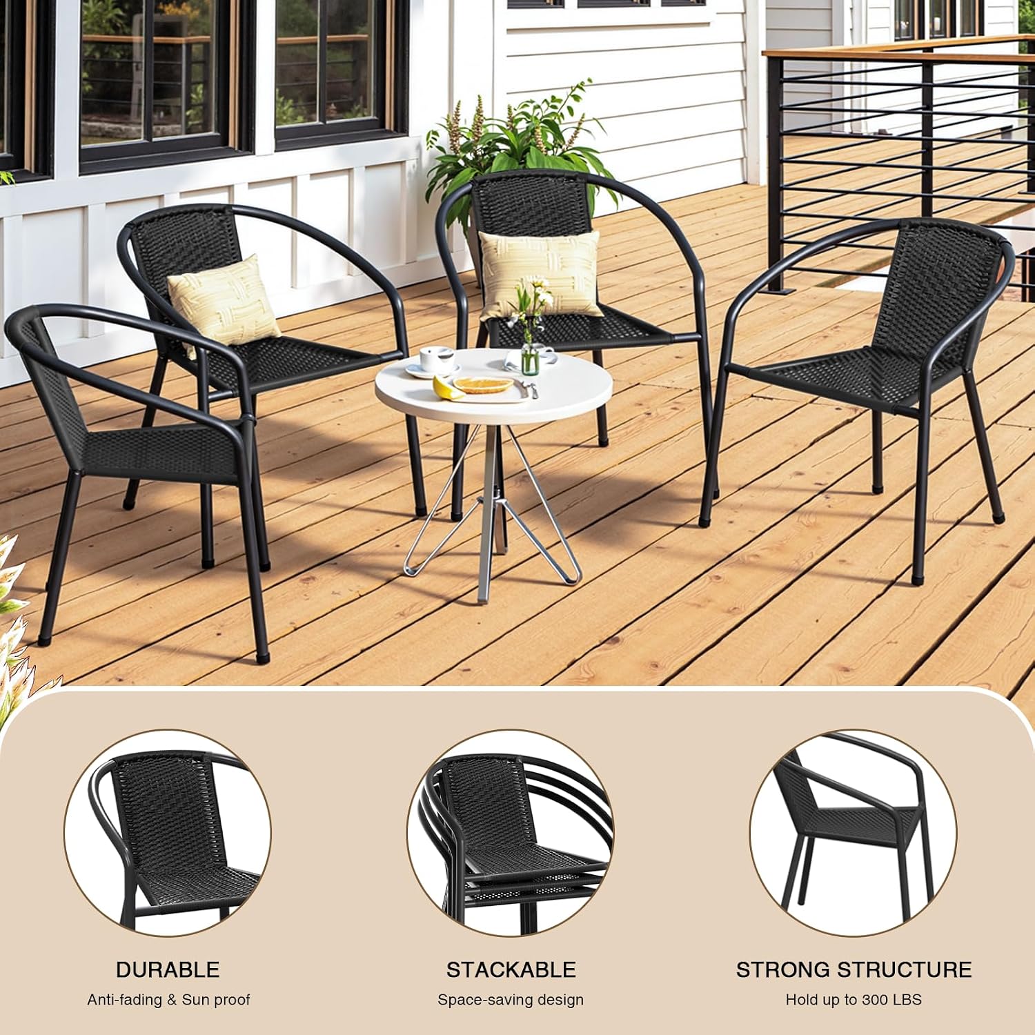 Black Wicker Stackable Patio Dining Chairs