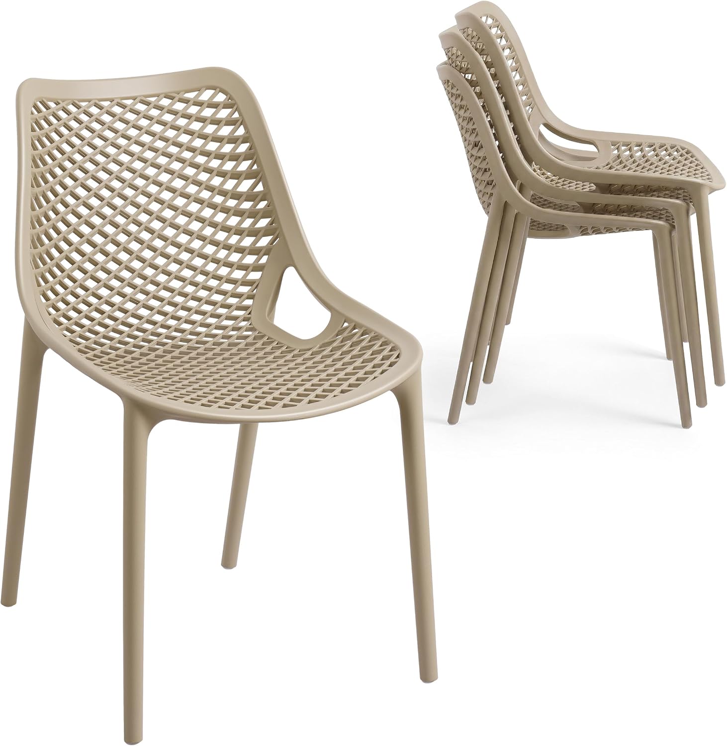 Beige Plastic Outdoor Dining Chairs Set