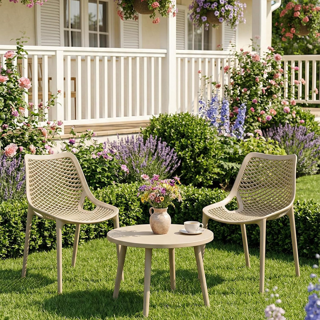 Beige Plastic Outdoor Dining Chairs Set