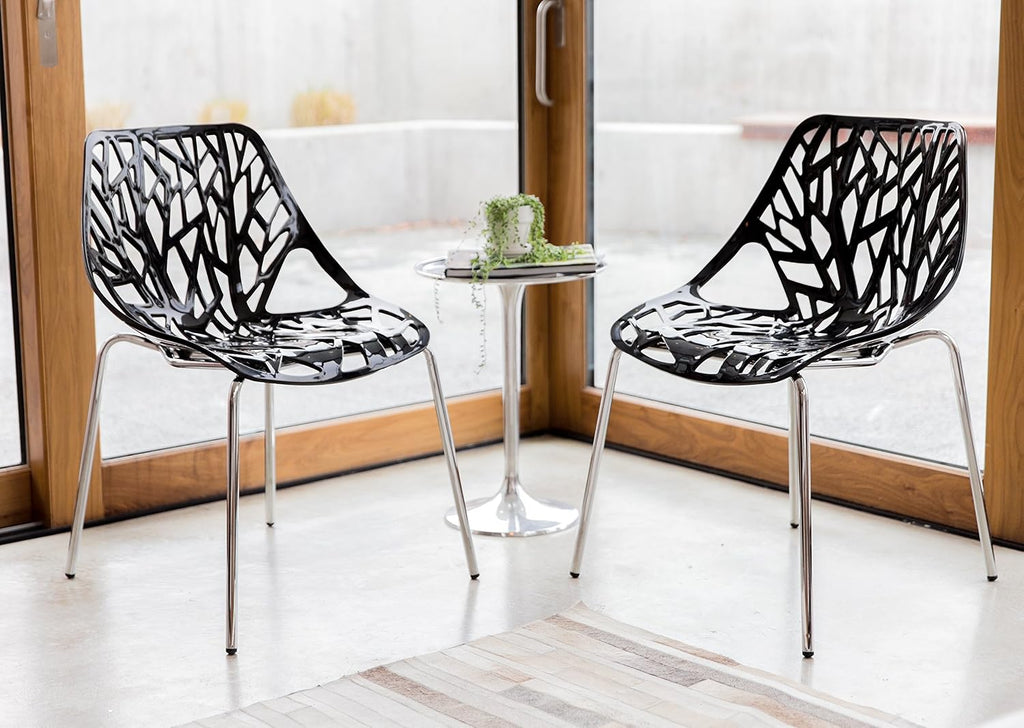 Black Stackable Plastic Dining Chairs Set