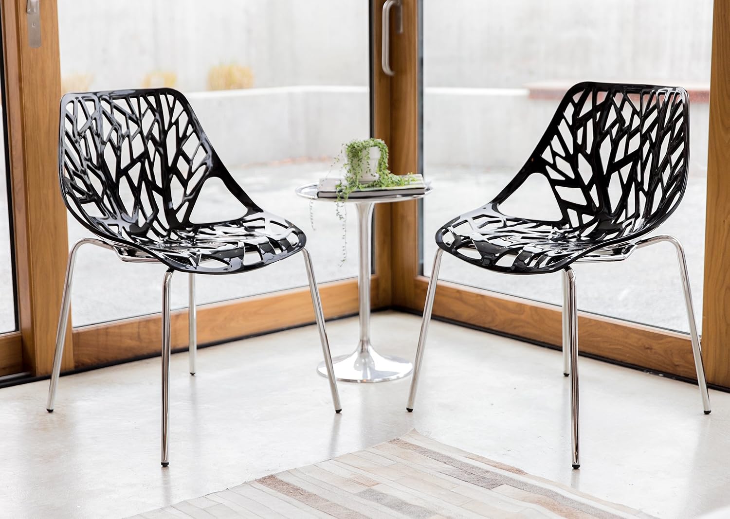 Black Stackable Plastic Dining Chairs Set
