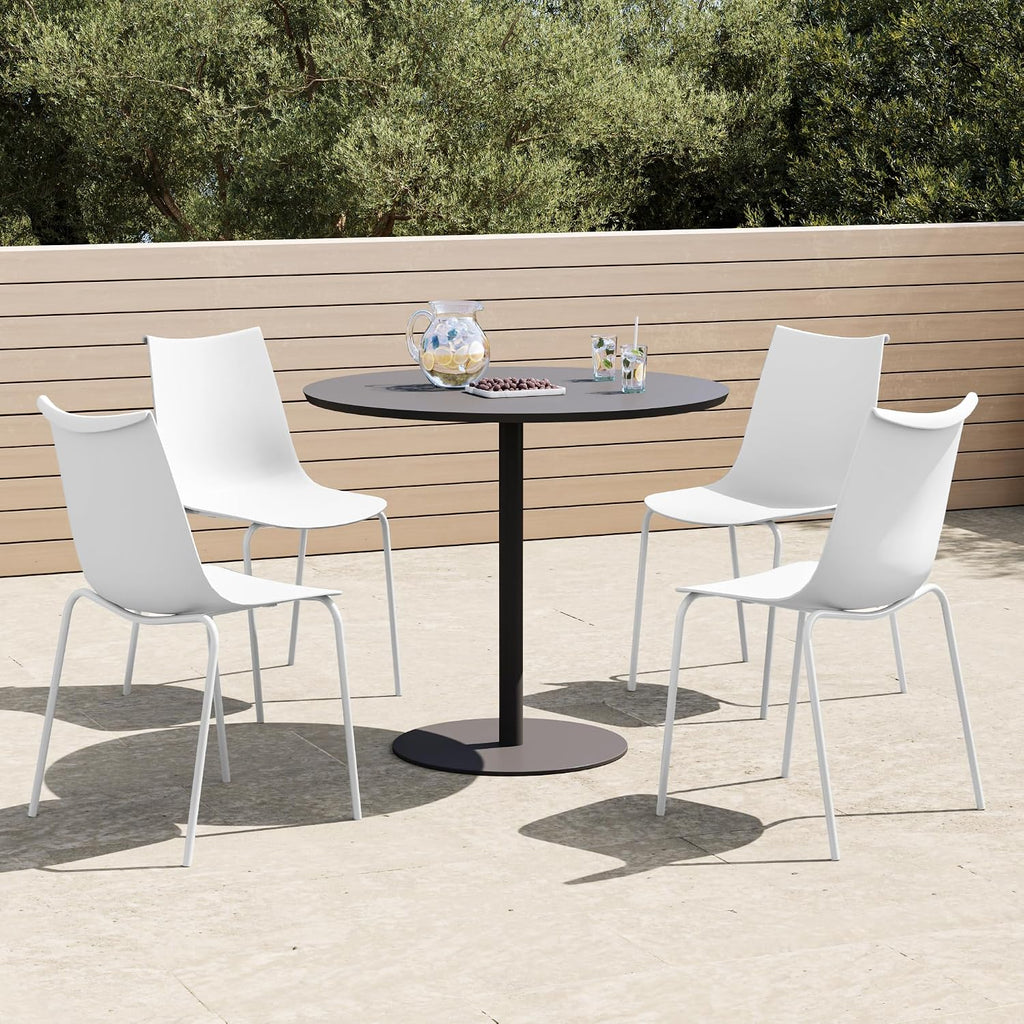 White Stackable Outdoor Dining Chairs Set