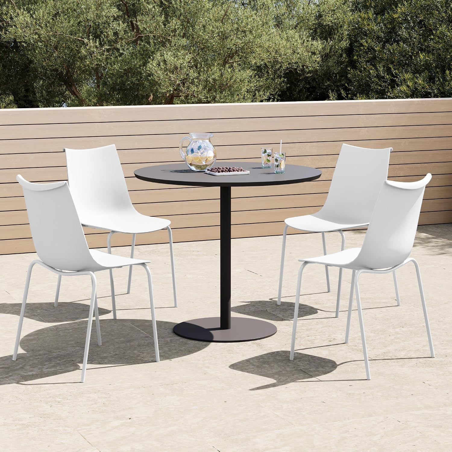 White Stackable Outdoor Dining Chairs Set