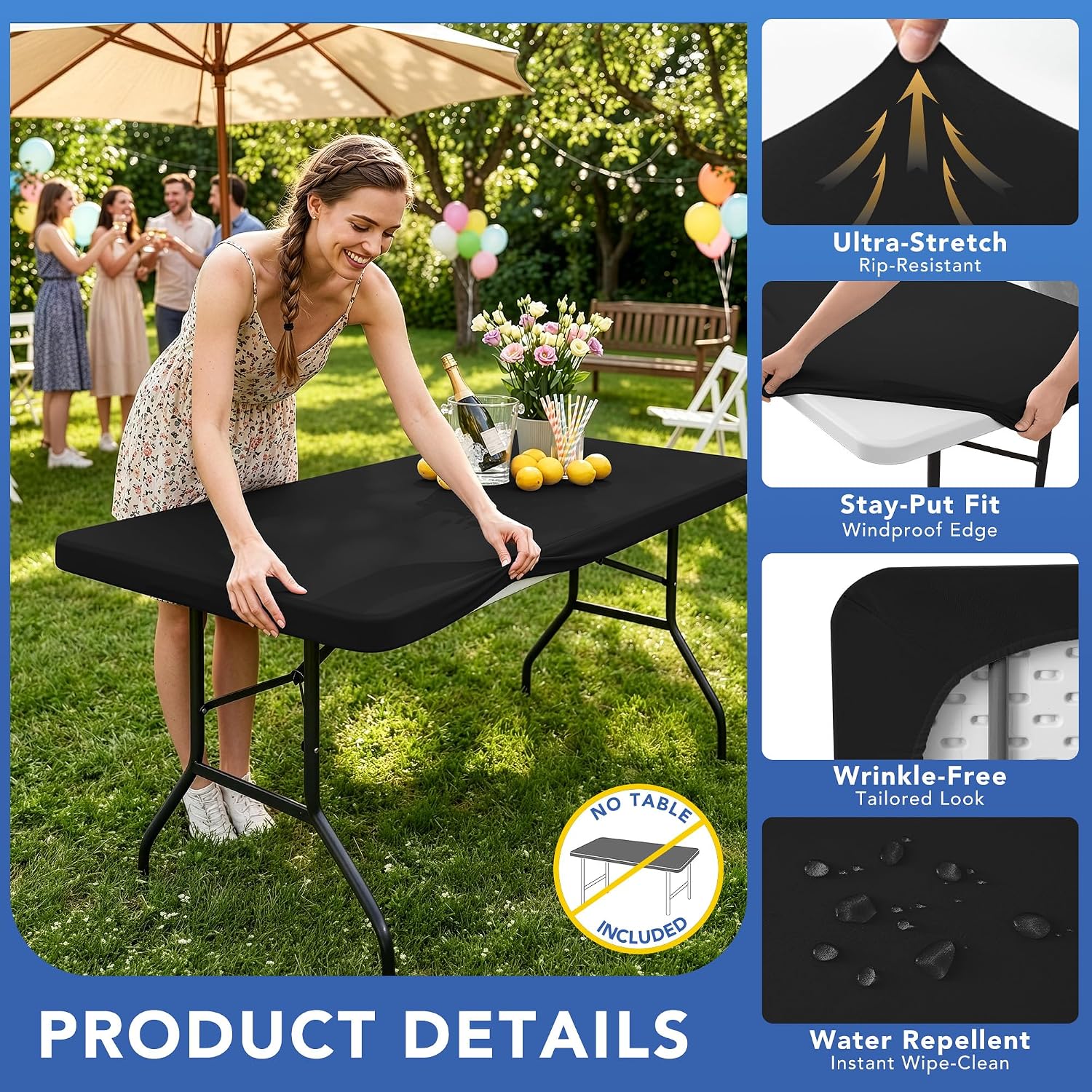 Black Rectangular Fitted Table Cover