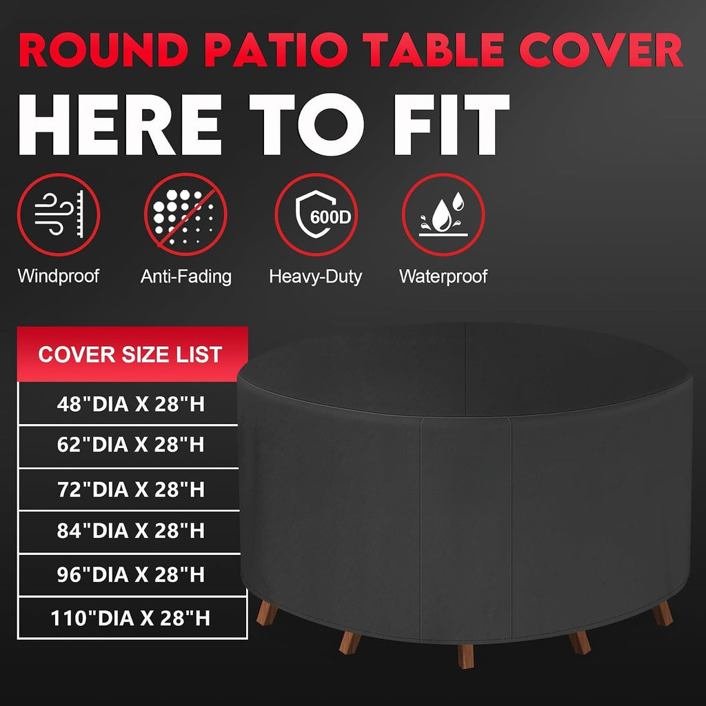 Waterproof Round Patio Furniture Table Cover
